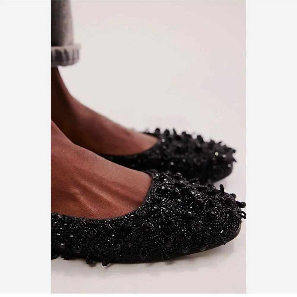 Free People Black Beaded Flats Free People Weekends Out Embellished Flats